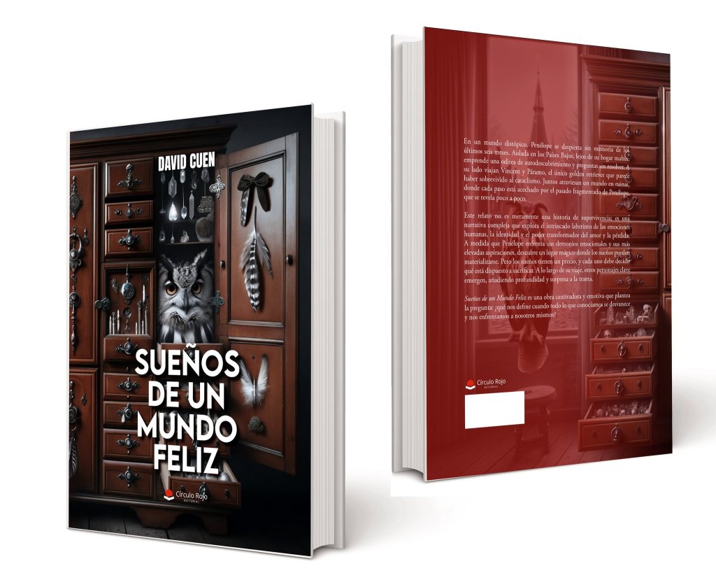 A photo of a front cover and a back cover of a book titled in Spanish Sueños de un Mundo Feliz